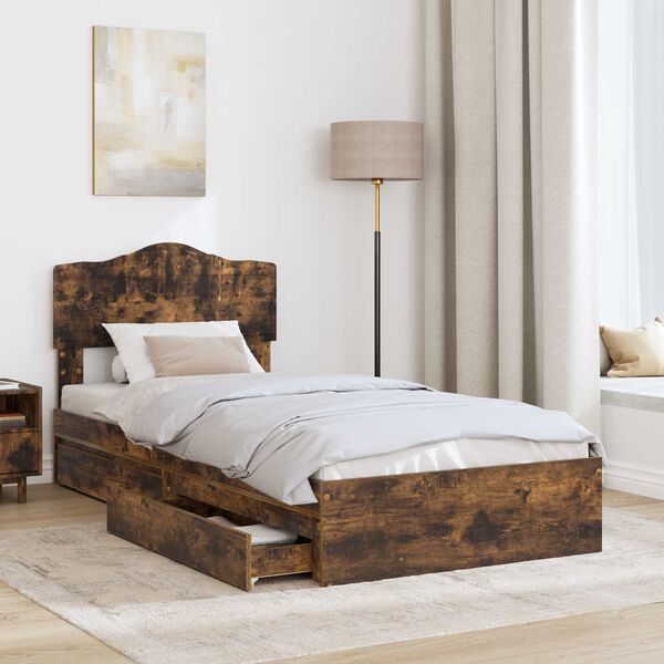vidaXL Cama con almacenamiento con cabecera Roble ahumado 70 x 190 cm
