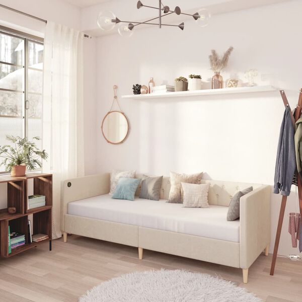 vidaXL Sof&aacute; cama con colch&oacute;n USB de tela crema 90x200 cm
