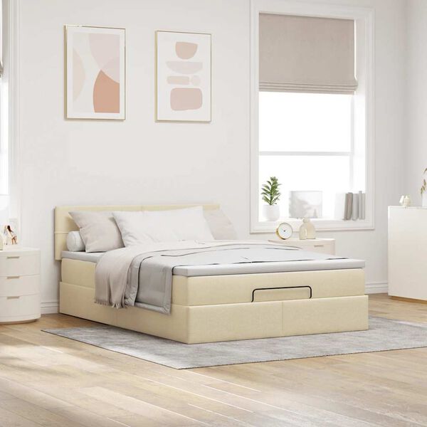 vidaXL Cama otomana con colch&oacute;n de tela color crema 140x190 cm