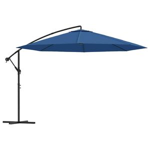 vidaXL Sombrilla voladiza con poste de aluminio azul 350 cm