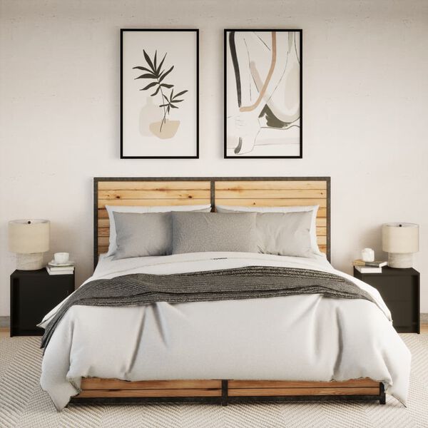 vidaXL Mesitas de noche con luces LED 2 uds madera ingenier&iacute;a negra