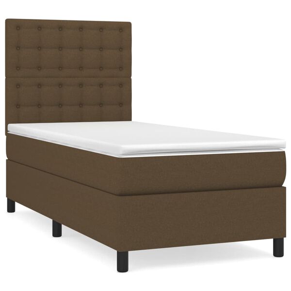 vidaXL Cama box spring con colch&oacute;n tela marr&oacute;n oscuro 80x200 cm