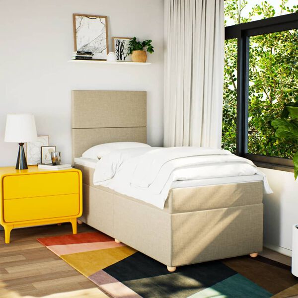 vidaXL Cama box spring con colch&oacute;n tela color crema 80x200 cm