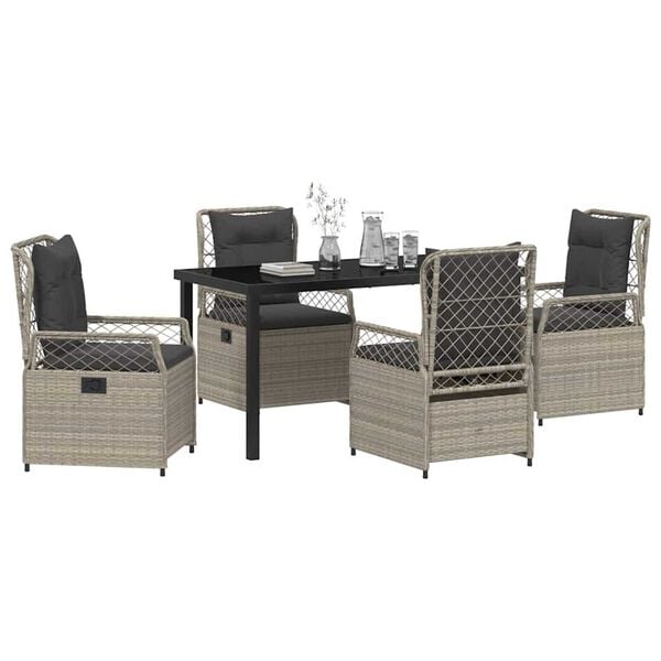 vidaXL Conjunto de Comedor de Jard&iacute;n 5 pcs Gris Claro rat&aacute;n sint&eacute;tico