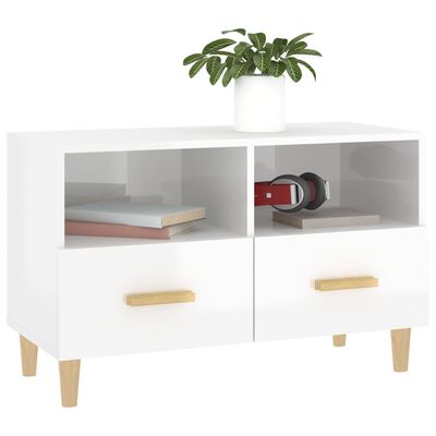 vidaXL Mueble de TV madera contrachapada blanco brillo 80x36x50 cm