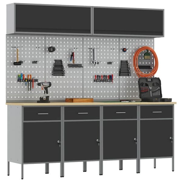 vidaXL Conjunto de armarios de trabajo con caj&oacute;n Manual 10 pcs Negro