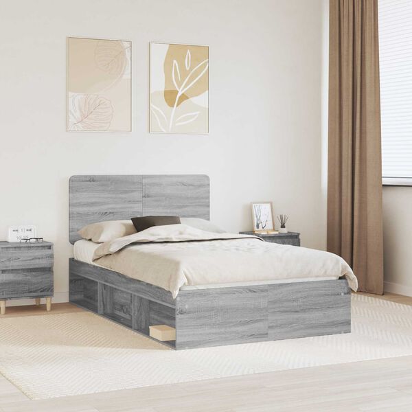vidaXL Estructura de cama con cabecera Gris Sonoma 120 x 190 cm