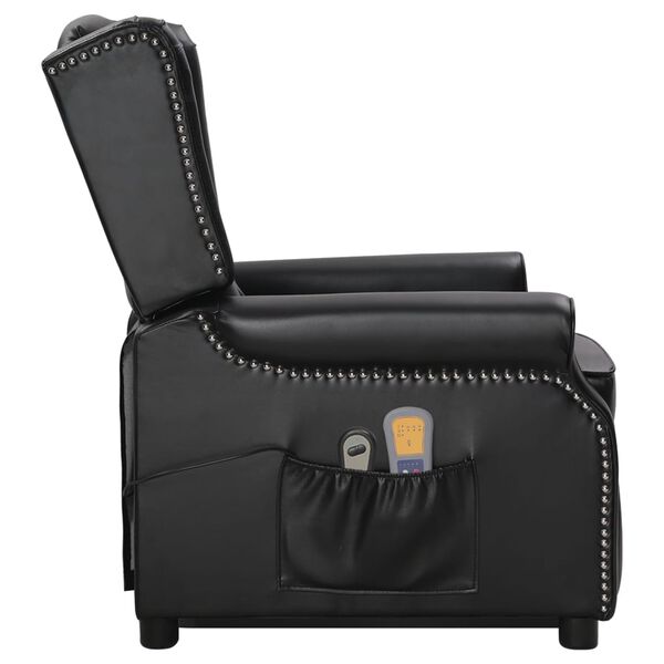 vidaXL Sill&oacute;n elevable de masaje de cuero artificial negro brillo