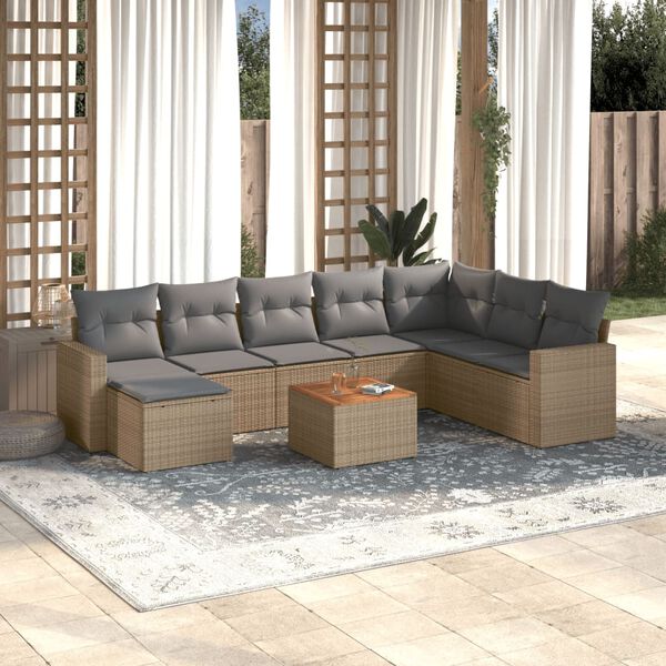 vidaXL Set de sofás de jardín 9 pzas con cojines ratán sintético beige