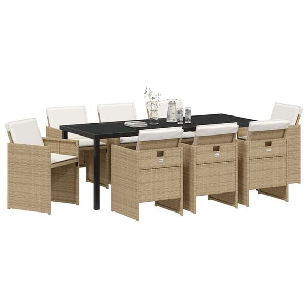 vidaXL Conjunto de Comedor de Jard&iacute;n 9 pcs Beige rat&aacute;n sint&eacute;tico
