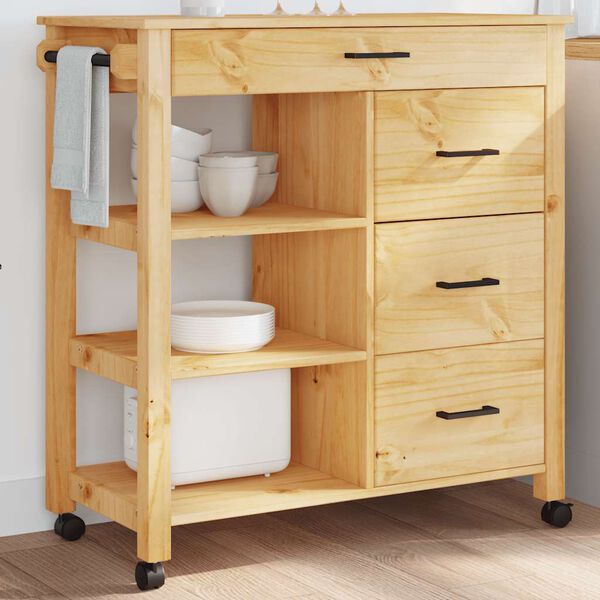 vidaXL Carrito de cocina MONZA madera maciza de pino 84x40x88,5 cm