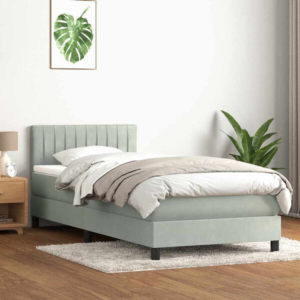 vidaXL Cama box spring con colch&oacute;n terciopelo gris claro 90x210 cm