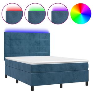 vidaXL Cama box spring colch&oacute;n y LED terciopelo azul oscuro 140x190 cm