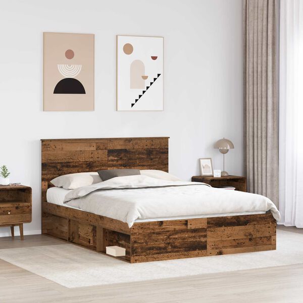 vidaXL Estructura de cama con cabecera Madera vieja 150 x 200 cm