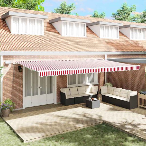 vidaXL Toldo Retr&aacute;ctil Manual Rojo y 600 x 300 cm Tela y acero