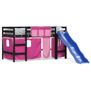 vidaXL Cama alta para ni&ntilde;os con cortinas madera pino rosa 80x200 cm
