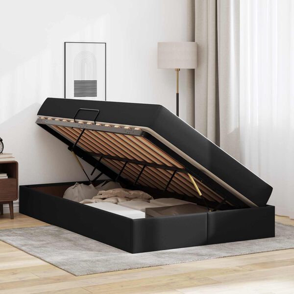 vidaXL Cama con almacenamiento y colchón Negro 120 x 190 cm