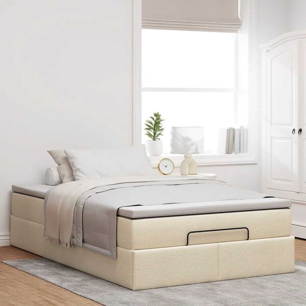 vidaXL Estructura de cama otomana colch&oacute;n tela crema 120x190 cm