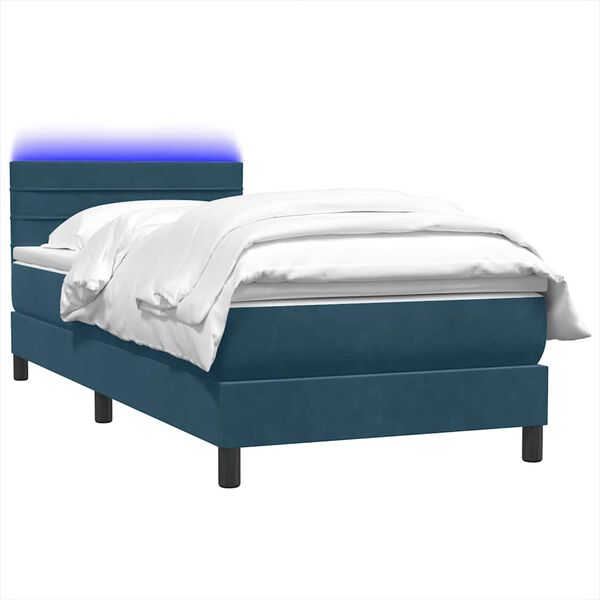 vidaXL Cama box spring con colch&oacute;n y LED terciopelo azul oscuro 80x210 cm