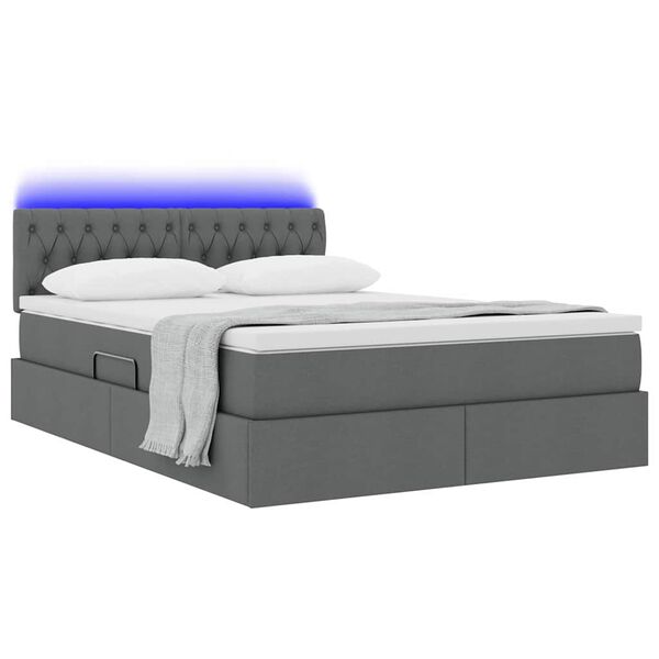 vidaXL Cama con almacenamiento y LED Gris oscuro 140 x 200 cm
