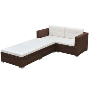 vidaXL Set muebles de jard&iacute;n 3 piezas y cojines rat&aacute;n sint&eacute;tico marr&oacute;n
