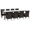 vidaXL Set de comedor jard&iacute;n 9 pzas y cojines rat&aacute;n sint&eacute;tico marr&oacute;n