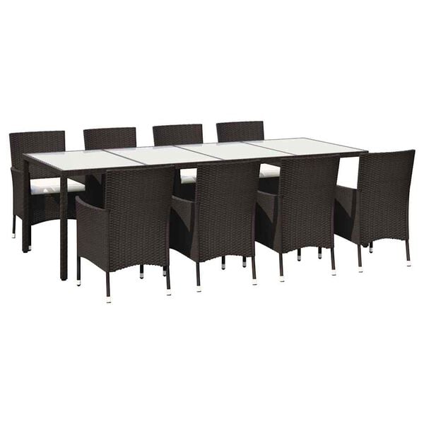 vidaXL Set de comedor jard&iacute;n 9 pzas y cojines rat&aacute;n sint&eacute;tico marr&oacute;n