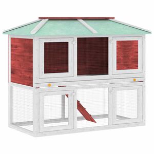 vidaXL Conejera jaula de animales con doble piso de madera rojo