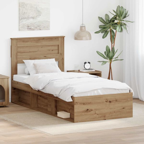 vidaXL Estructura de cama con cabecera Roble Artesanal 90 x 190 cm