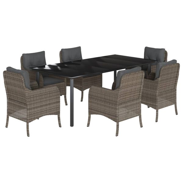 vidaXL Set comedor jard&iacute;n 7 pzas y cojines rat&aacute;n sint&eacute;tico gris