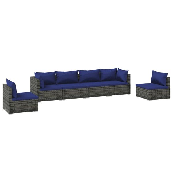 vidaXL Set de muebles de jard&iacute;n 6 pzas y cojines rat&aacute;n sint&eacute;tico gris