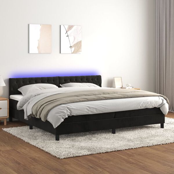 vidaXL Cama box spring colch&oacute;n y LED terciopelo negro 200x200 cm