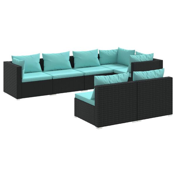 vidaXL Set de muebles de jard&iacute;n 7 pzas y cojines rat&aacute;n sint&eacute;tico negro