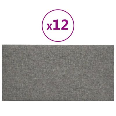 vidaXL Paneles de pared 12 uds tela gris claro 30x15 cm 0,54 m²