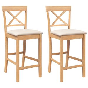 vidaXL Taburetes de bar con cojines, 2 unidades, madera maciza natural, caucho