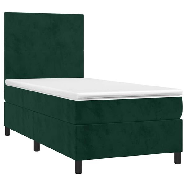 vidaXL Cama box spring colch&oacute;n y LED terciopelo verde oscuro 90x190 cm