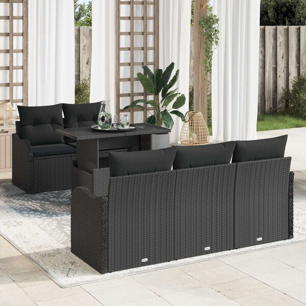 vidaXL Conjunto de sofá de jardín 6 pcs Negro Rattan de Poliéster