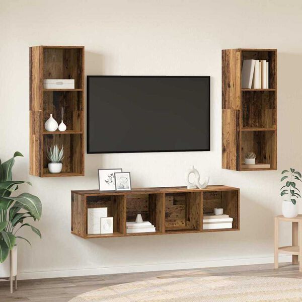 vidaXL Conjunto de mueble de TV Montaje en la pared 3 pcs Madera Vieja