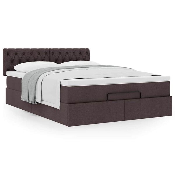 vidaXL Cama otomana con colch&oacute;n marr&oacute;n oscuro 140x190 cm tela