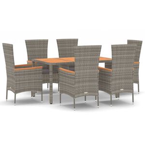 vidaXL Set comedor jard&iacute;n 7 pzas y cojines rat&aacute;n sint&eacute;tico gris