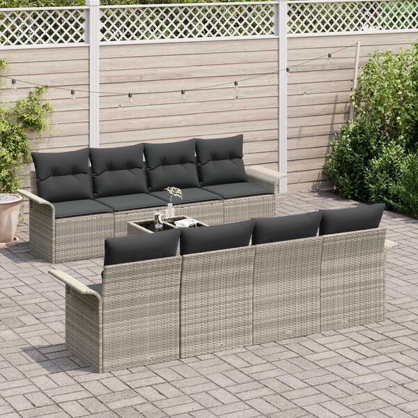 vidaXL Conjunto de sofá de jardín 9 pcs Gris Claro Poliratán