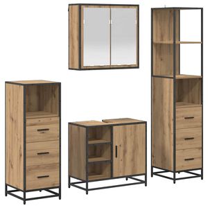 vidaXL Juego de muebles de ba&ntilde;o con caj&oacute;n 4 pcs Roble artesanal