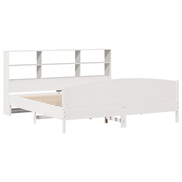 vidaXL Cama con estanter&iacute;a sin colch&oacute;n madera maciza blanca 180x200 cm