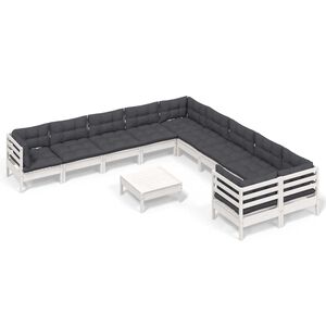 vidaXL Muebles de jard&iacute;n 11 pzas y cojines blanco madera de pino
