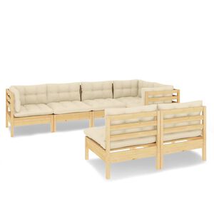 vidaXL Muebles de jard&iacute;n 7 pzas y cojines madera maciza de pino crema