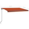 vidaXL Toldo autom&aacute;tico LED sensor de viento naranja y marr&oacute;n 4,5x3 m