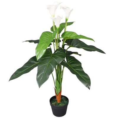 vidaXL Planta cala lilly artificial con macetero 85 cm blanca