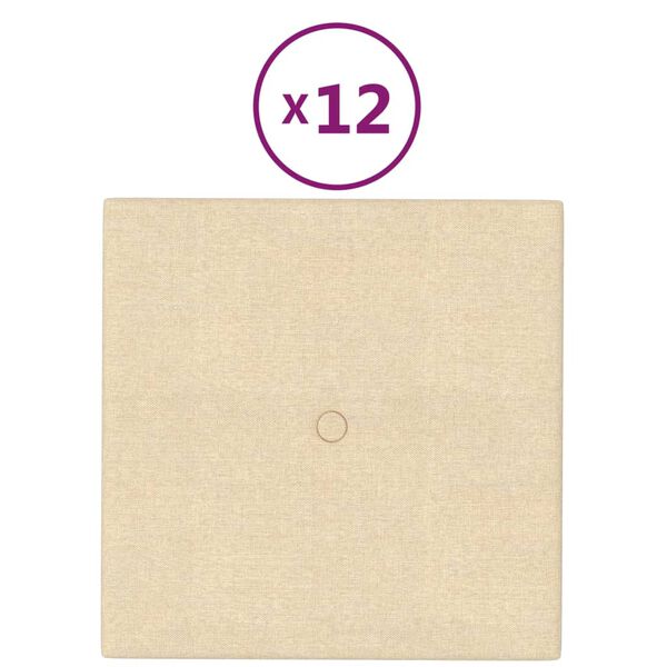 vidaXL Paneles de pared 12 uds tela color crema 30x30 cm 1,08 m&sup2;