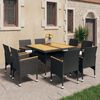 vidaXL Set de comedor de jardín 9 pzas ratán PE y madera acacia negro