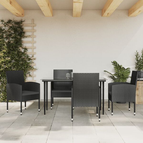 vidaXL Juego de comedor de jard&iacute;n 5 pzas rat&aacute;n sint&eacute;tico y acero negro